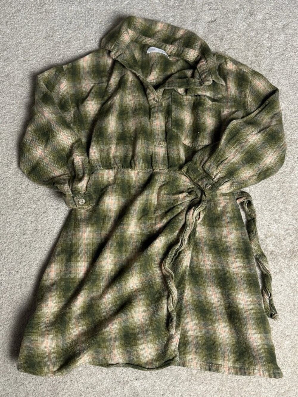 Zara Womens Plaid Flannel Shirt Dress 11 Green